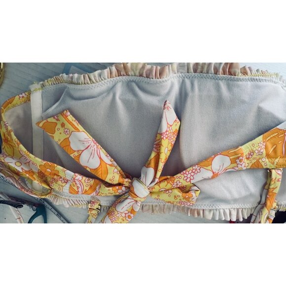NWT California Waves Medium Smocked Floral Bikini Top Swim Yellow/White/Orange - Picture 10 of 11